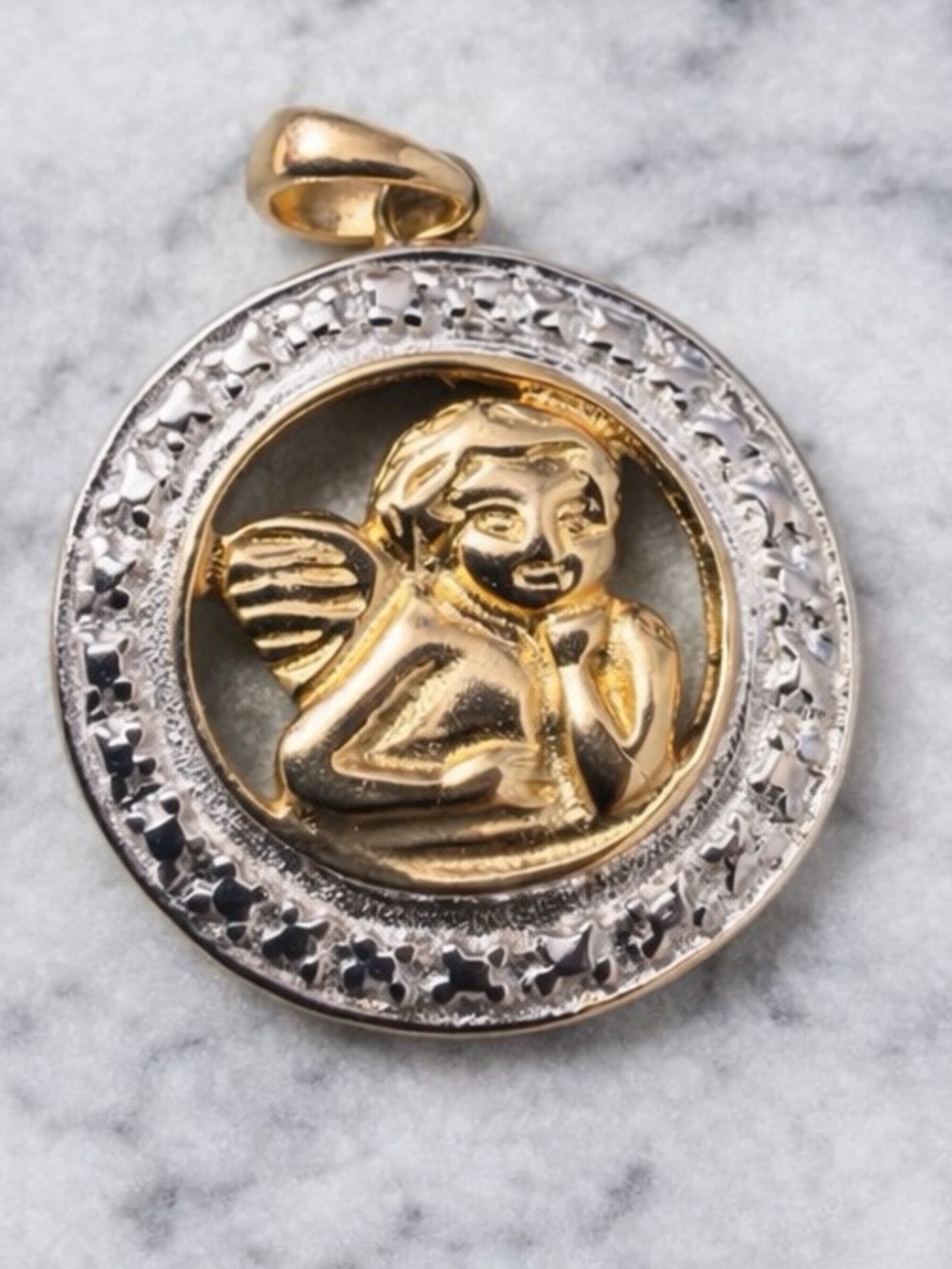Vintage Sterling Silver 925 12K Gold Cherub Angel Pendant Two Tone
